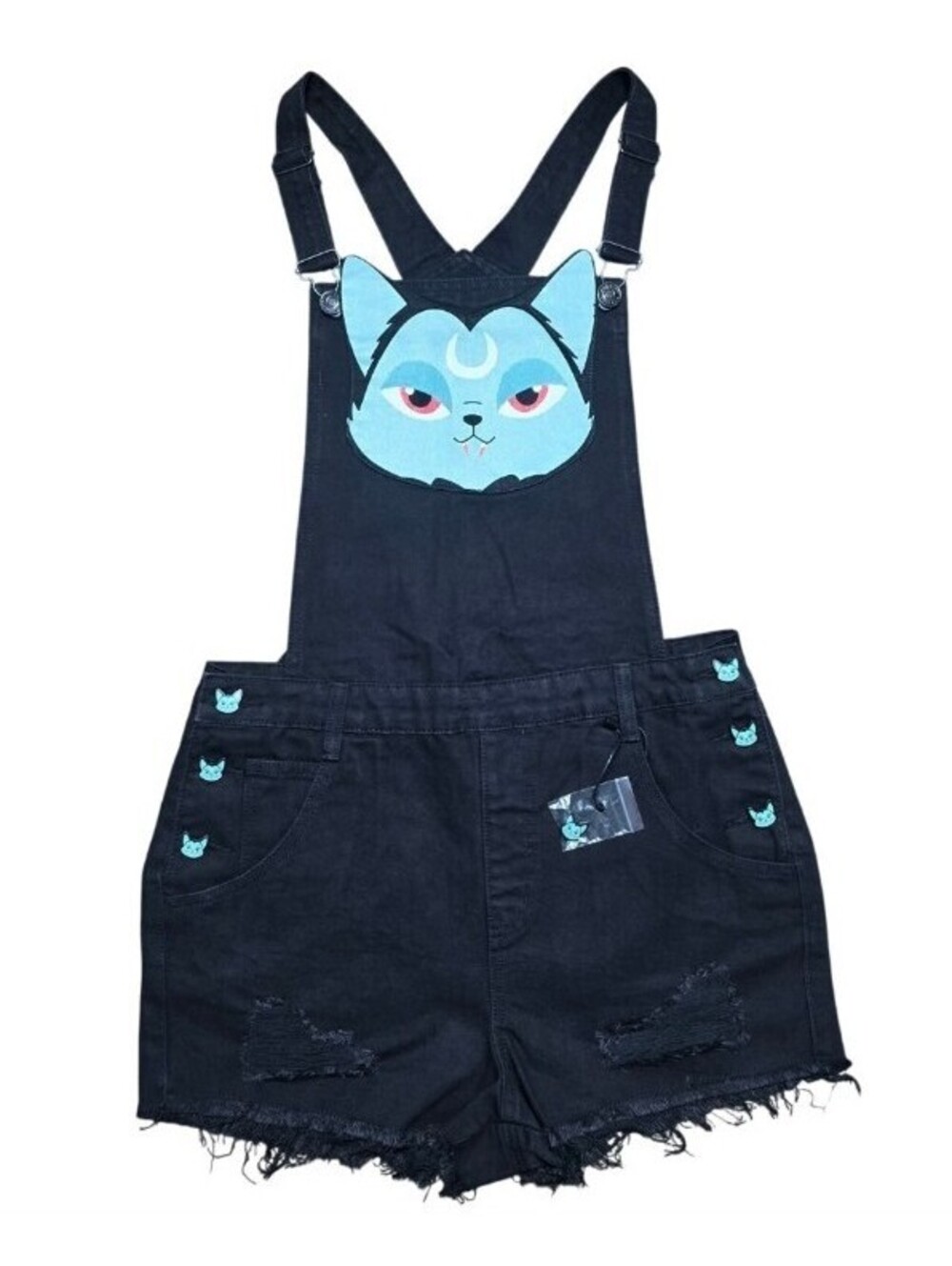 Killstar Lil Vampurr Black Cat Denim Overalls Shorts Women's Size 3XL NEW